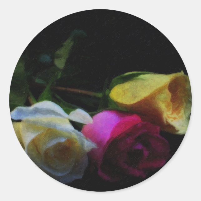 Pink, White, Yellow Rose Classic Round Sticker (Front)