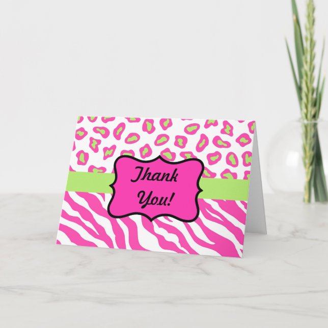 Pink & White Zebra & Cheeta Skin Personalised Thank You Card (Front)