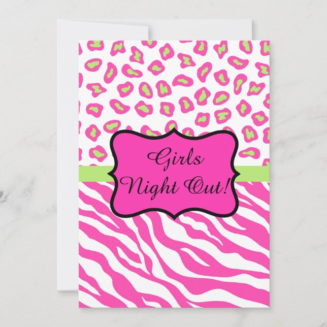 Pink White Zebra Leopard Girls Night Out Invite (Front)