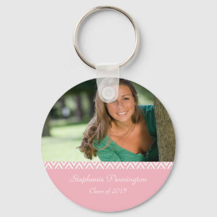Pink white zig zag graduation photo keychain