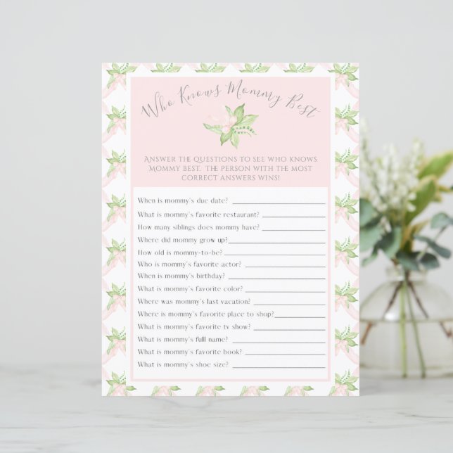 Pink Who Knows Mummy Best Baby Shower Game (Standing Front)