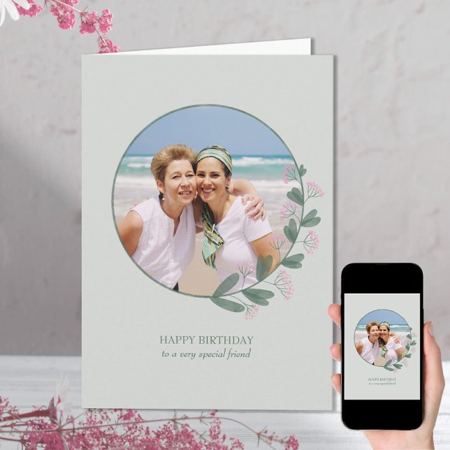 Pink Widlflower Photo Frame Happy Birthday Card (Creator Uploaded)