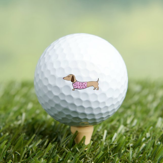 Pink Wiener Dog & Hearts Love Golfer Gift Golf Balls (Insitu Tee)