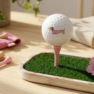 Pink Wiener Dog & Hearts Love Golfer Gift Golf Balls