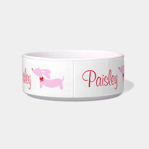 Pink Wiener Dog Personalised Dog Food Water Bowl