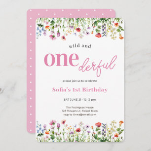 Pink Wild and Onederful Wildflower 1st Birthday Invitation