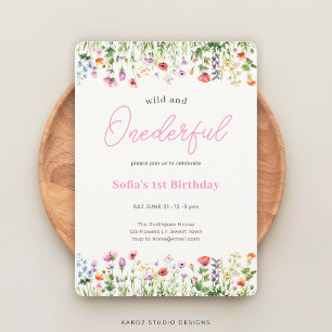 Pink Wild and Onederful Wildflower 1st Birthday Invitation