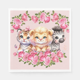 Pink WIld Animal Girl's Baby Shower Invitation Napkin