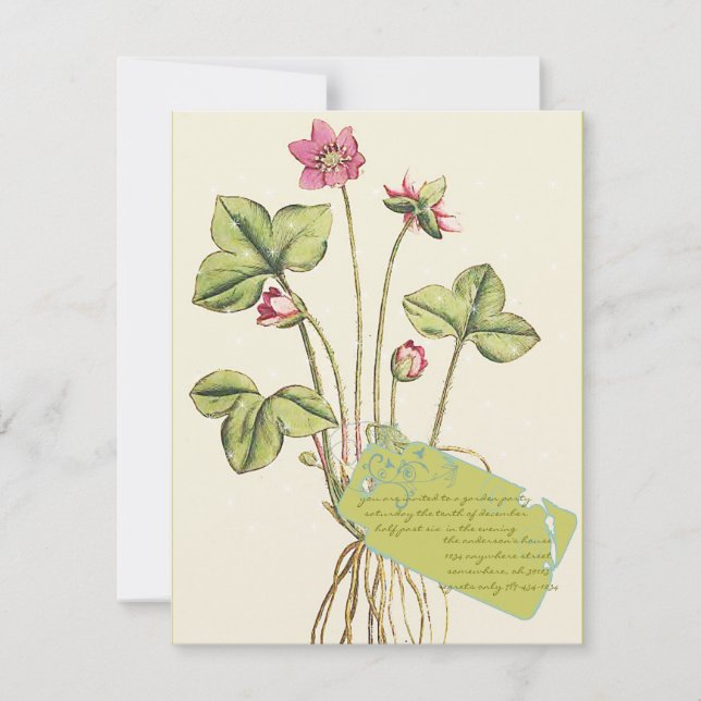 Pink Wild Flower Botanical  Dinner Invitations (Front)