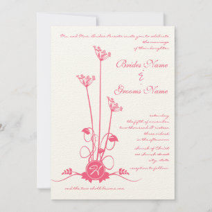 Pink Wild Flower Swirl Wedding Invitation