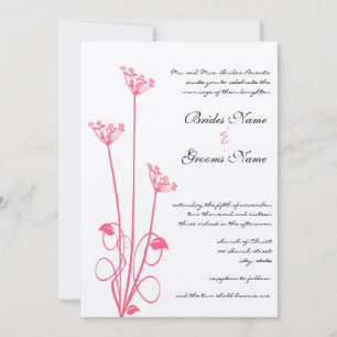 Pink Wild Flower Swirl Wedding Invitation