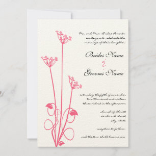 Pink Wild Flower Swirl Wedding Invitation