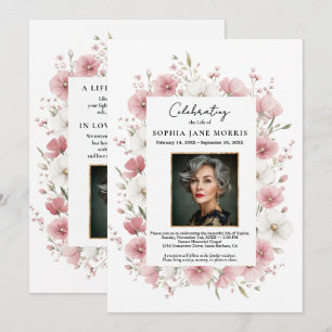 Pink Wild Flowers Funeral Invitation