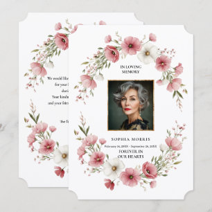 Pink Wild Flowers Funeral Photo Thank You Card
