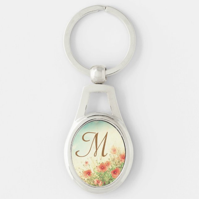 Pink Wild Flowers in Field Digital Key Chain (Front)