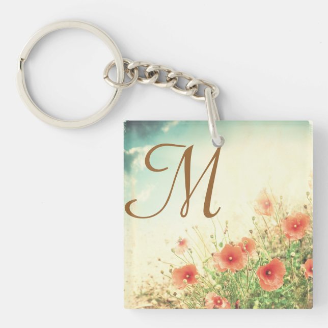 Pink Wild Flowers in Field Key Chain (Front)