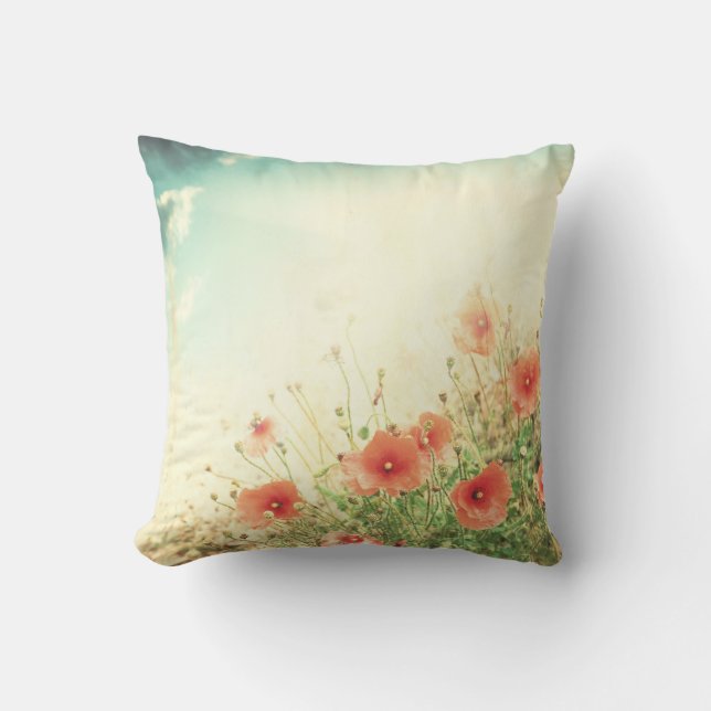 Pink Wild Flowers in Field Throw Couch Pillow (Front)