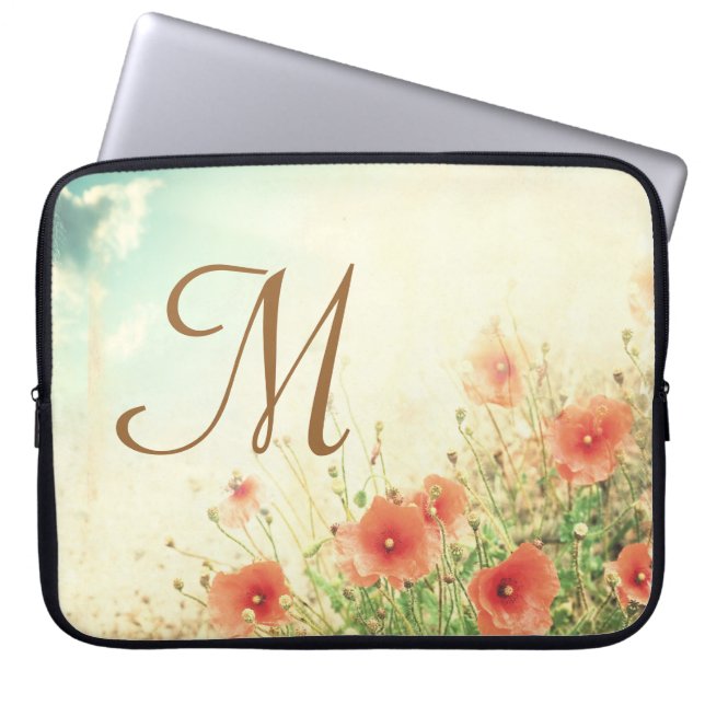Pink Wild Flowers Monogram 15" Laptop Case (Front)