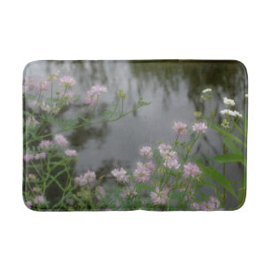 Pink Wild Flowers Near Water Nature Bath Mat