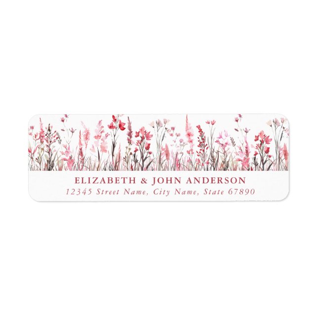 Pink Wild Flowers Return Address Labels (Front)