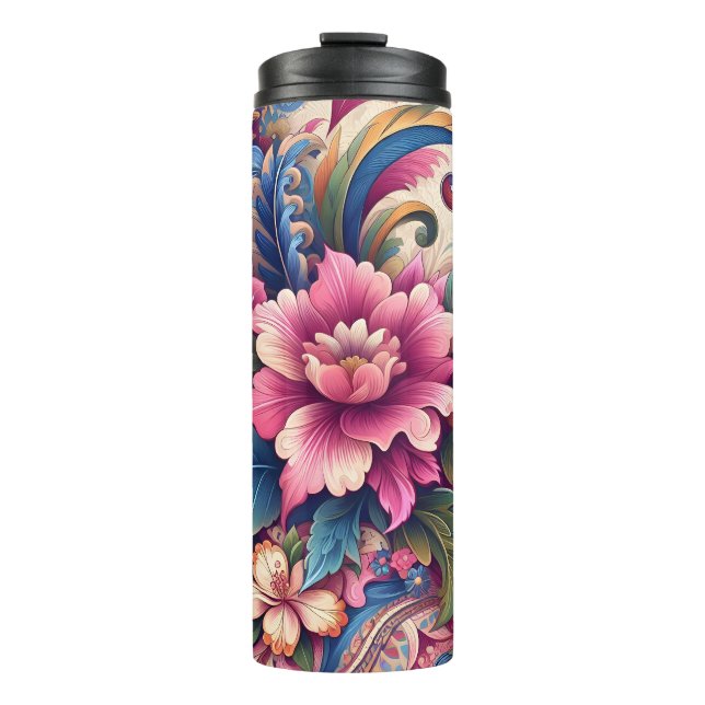 Pink Wild flowers Thermal Tumbler (Front)