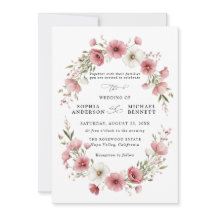 Pink Wild Flowers Wedding Invitation