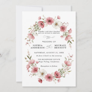 Pink Wild Flowers Wedding Invitation