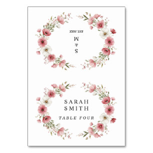 Pink Wild Flowers Wedding Table Place Card