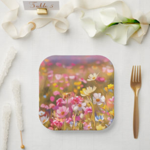 Pink Wild Flowers Yellow Lavender 2025 Paper Plate