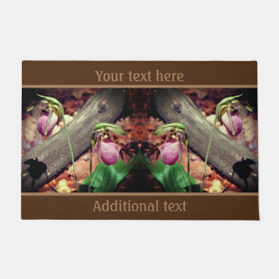 Pink Wild Lady Slipper Orchid Flower Personalised  Doormat