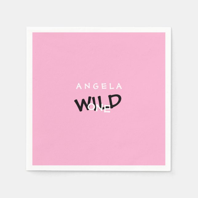 Pink Wild One Personalised 1st Birthday  Napkin (Front)