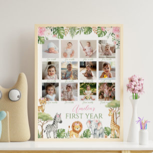 Pink Wild One Safari First Year Photo Milestone Poster