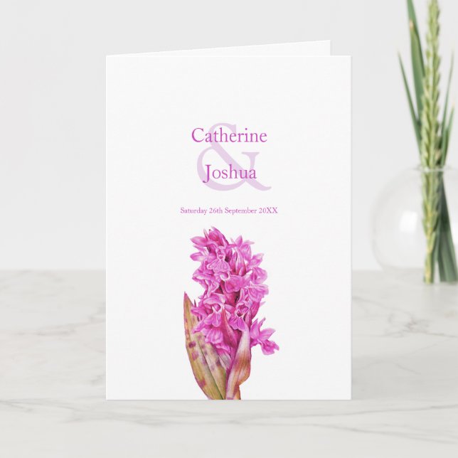 Pink wild orchid flowers watercolor art wedding programme (Front)