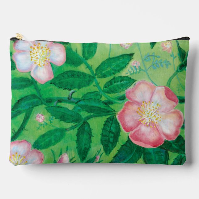 Pink Wild Rose Blooming Accessory Pouch (Front)