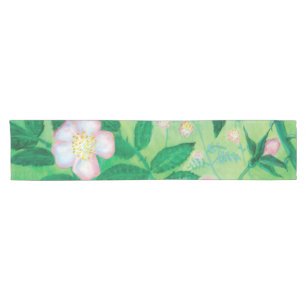 Pink Wild Rose Blooming Short Table Runner