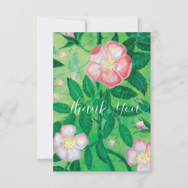 Pink Wild Rose blossom secret garden  Thank You Card (Front)