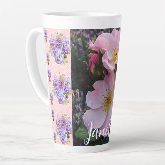 Pink Wild Rose Flower floral Photo Mom Mothers Day Latte Mug (Left Angle)