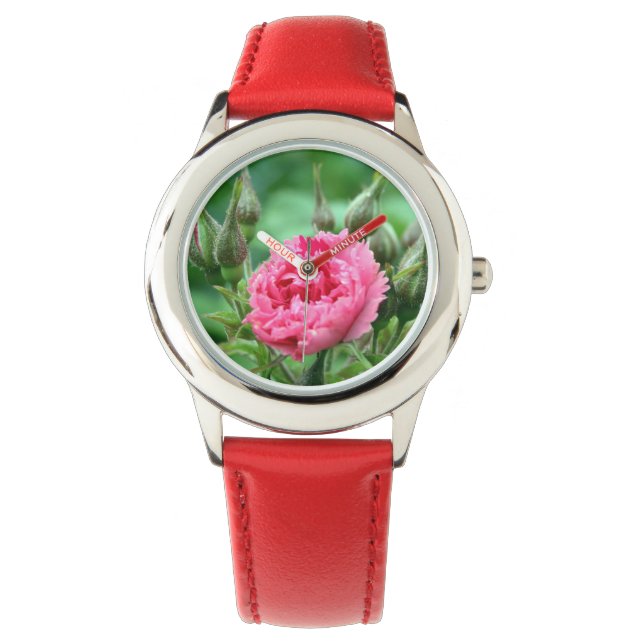 pink wild rose flower floral watch (Front)