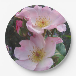 Pink Wild Rose Flower Pattern Paper Party Plate