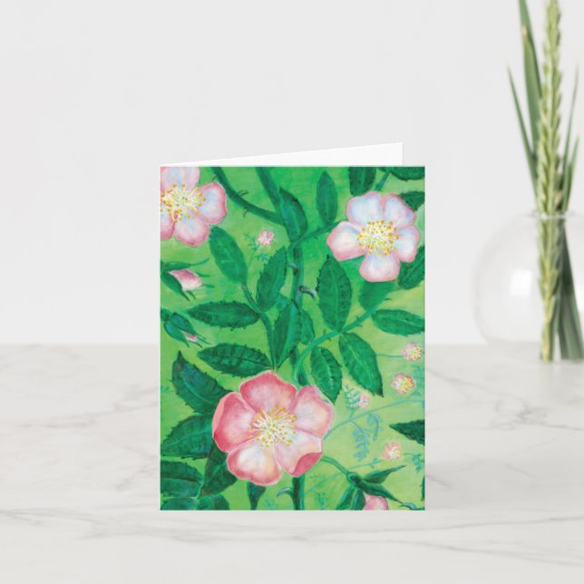 Pink Wild Rose Flowers Secret Garden Card (Front)