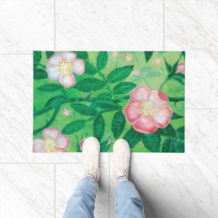 Pink Wild Rose Flowers Secret Garden Doormat