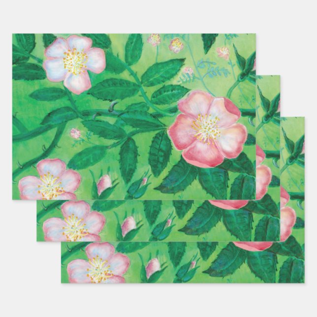 Pink Wild rose flowers   Wrapping Paper Sheet (Set)