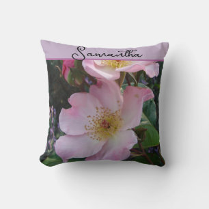 Pink Wild Rose Roses Photo Girls Name Cushion