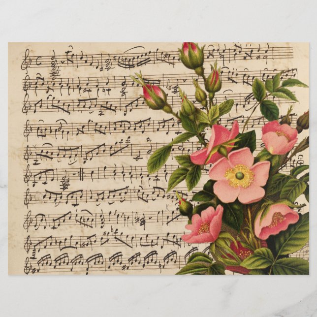 Pink Wild Rose Vintage Sheet Music Scrapbook (Front)