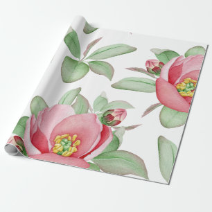 Pink Wild Rose Watercolor Floral Wrapping Paper