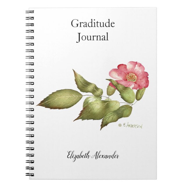 Pink wild rose watercolor flower notebook (Front)