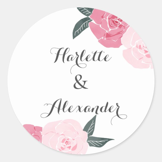 Pink Wild Roses Classic Round Sticker (Front)
