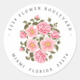 PINK WILD ROSES COUNTRY Bouquet Botanical RETURN  Classic Round Sticker