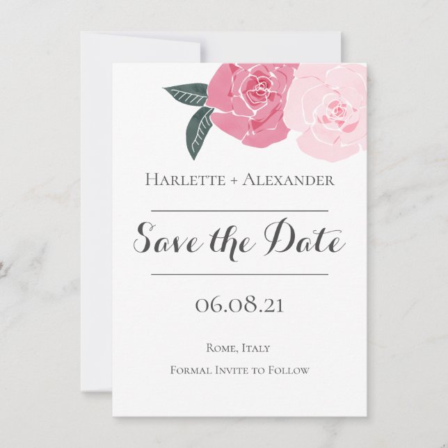 Pink Wild Roses Save The Date (Front)