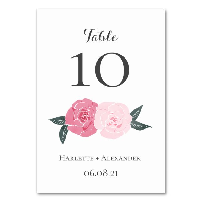 Pink Wild Roses Table Number (Front)